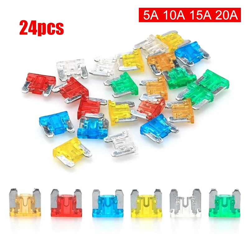 New！24pcs Auto Fuses 5A 10A 15A 20A Low Profile Kit Micro Mini Blade Fuse For Car Truck Motorcycle Mixed Sizes