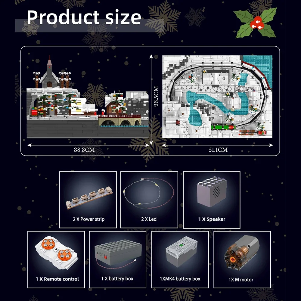 MOC قطار عيد الميلاد العجائب منزل اللبنات مجموعة المحرك الشتاء ملاهي ثلج شجرة الطوب لعبة الأطفال هدايا عيد الميلاد