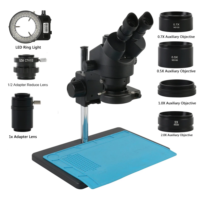 3.5X 7X-45X 90X Continuous Zoom Simul-Focus Trinocular Stereo Microscope WF10X/20MM Eyepieces Barlow Lens For Soldering Repair