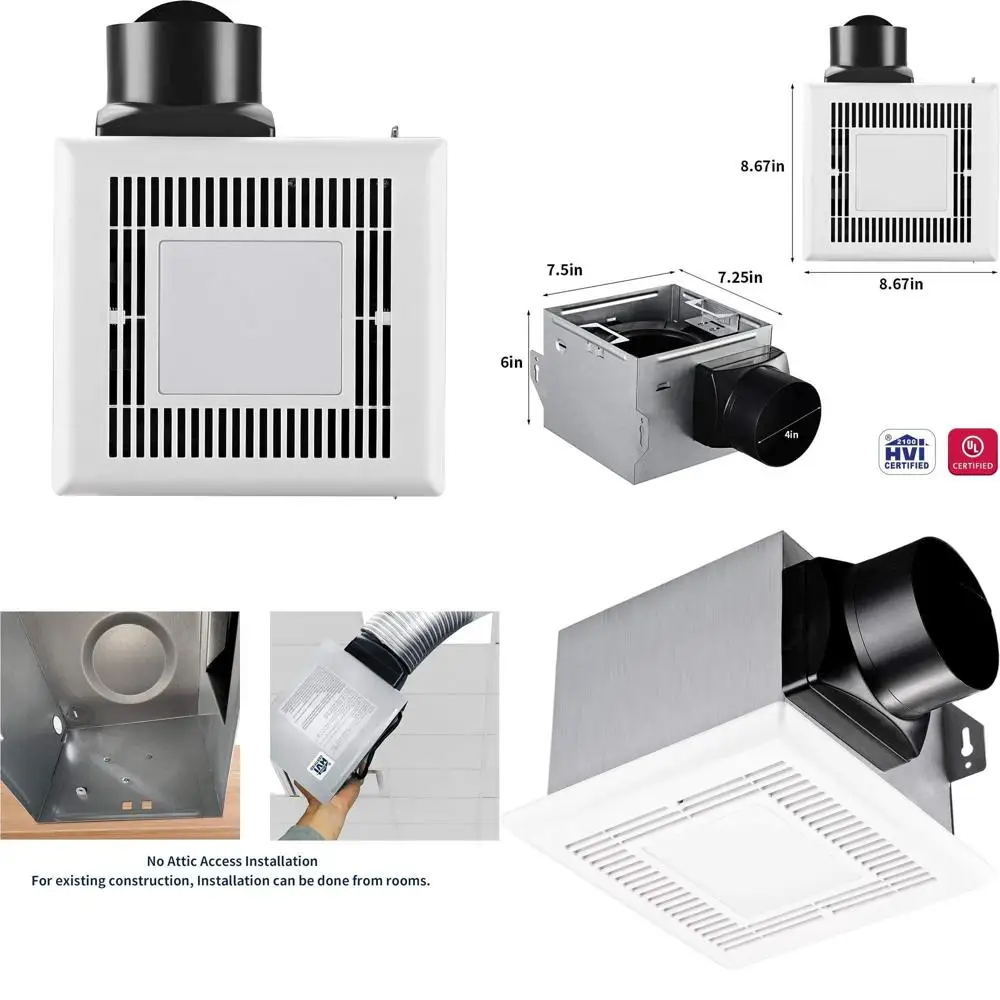 

Ultra Quiet 4000K LED Bathroom Ventilation Fan with 600 Lumens Light, 4 Inch Duct, 50 CM Sone, No Attic Access Needed