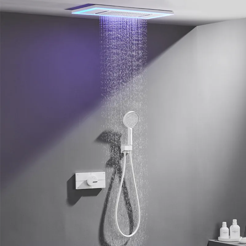 All Copper Mood Light Shower Set Multi Mode Rainfall Waterfall Ceiling Shower Head