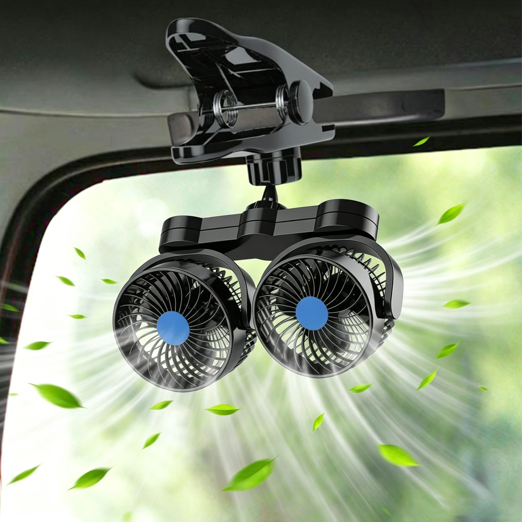 Professional Car Cooling Fan Dual Fans Multi Angle Rotation 2 Speed Adjustable Dashboard Cooler Air Fan for Car SUVs RV Office