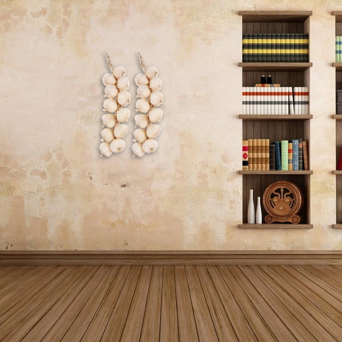 

2Pcs 51cm Beige Realistic Artificial Garlic Strings Light Weight Foam Props for Stage Performance Parties Garlic Strings