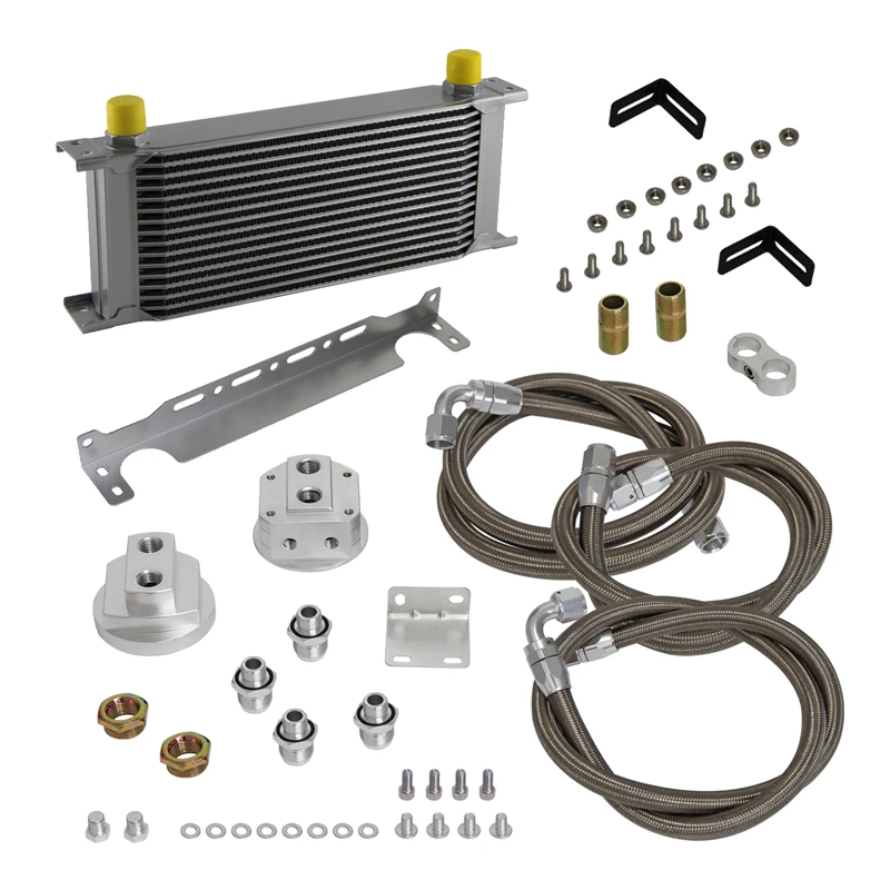 Radiatore olio trasmissione motore universale AN10 a 16 file Tipo britannico + kit di riposizionamento adattatore filtro Argento/Nero