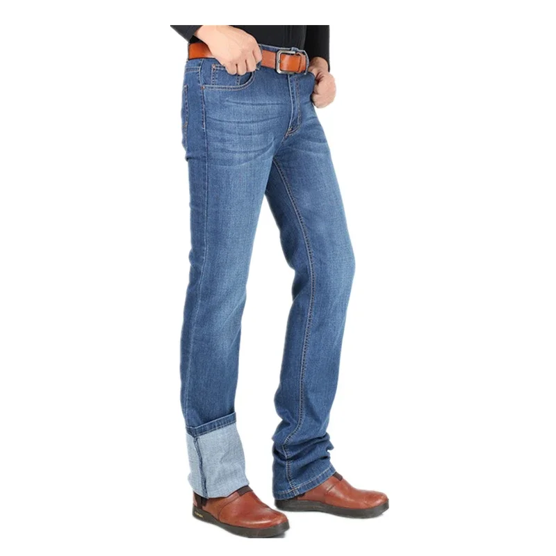 Jean classique taille haute pour homme, pantalon extra long, jean élastique FjDenim, extensible, bleu, grande taille, 42 cm, 44 cm, 46 cm, 117cm, 195cm