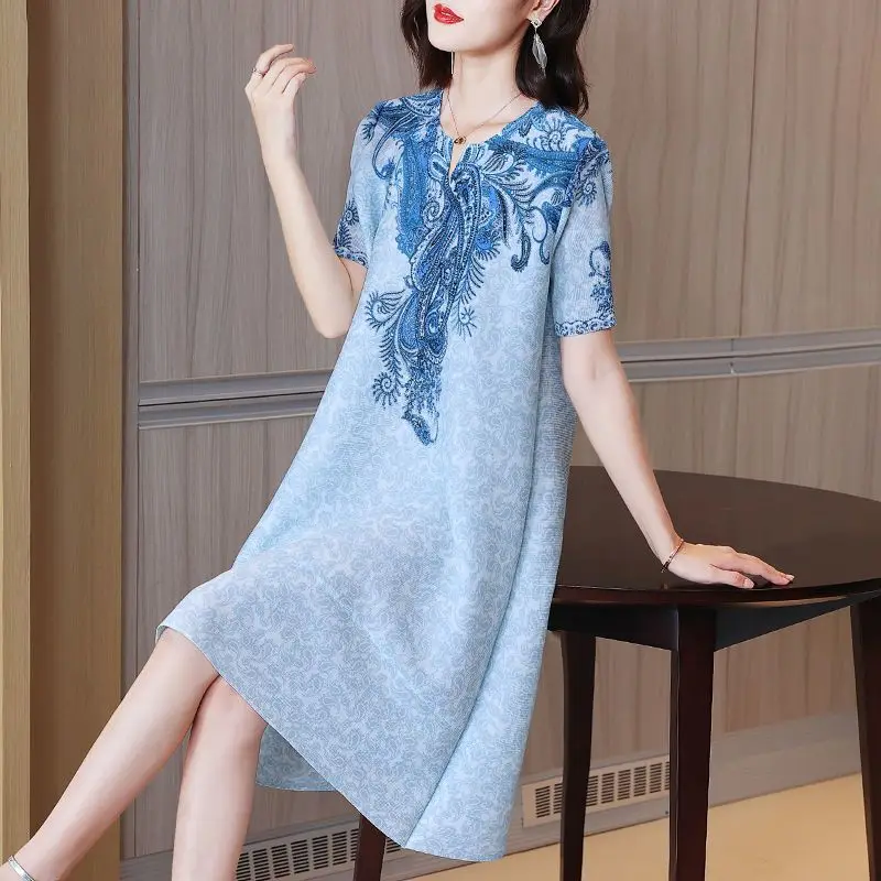 Women's Spring Autumn New Fashion Elegant V-neck Pullover Long Sleeve Printed Casual Versatile Western Commuting Simple Dress