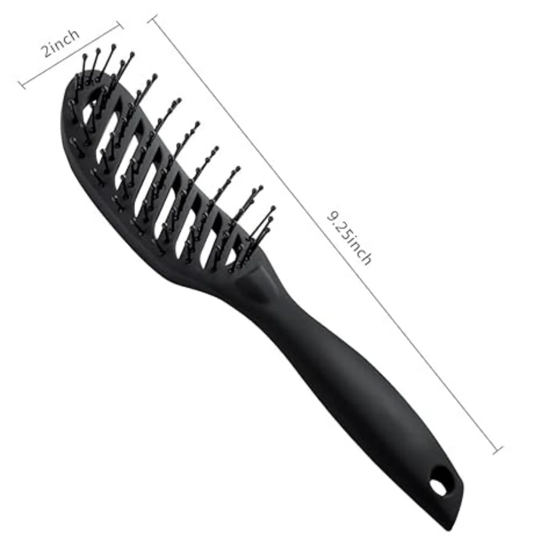 

Black Curved Vent Hair Brush-Anti-Static Detangler with Ball-Tip Bristles,Perfect for Blow Drying,Scalp Massage & All Hair Types