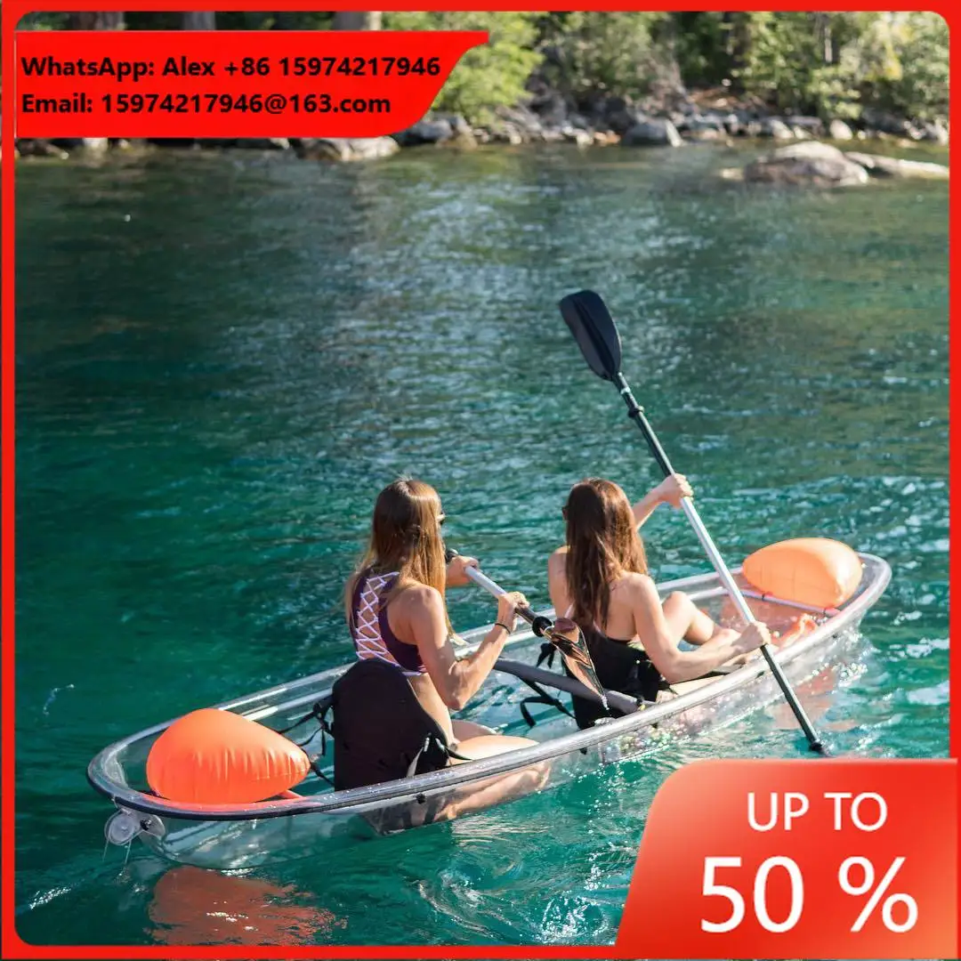 Wholesale 3.4m PC Transparent Kayak Glass Bottom Kayak Plastic Clear Rowing Boats 2 Person