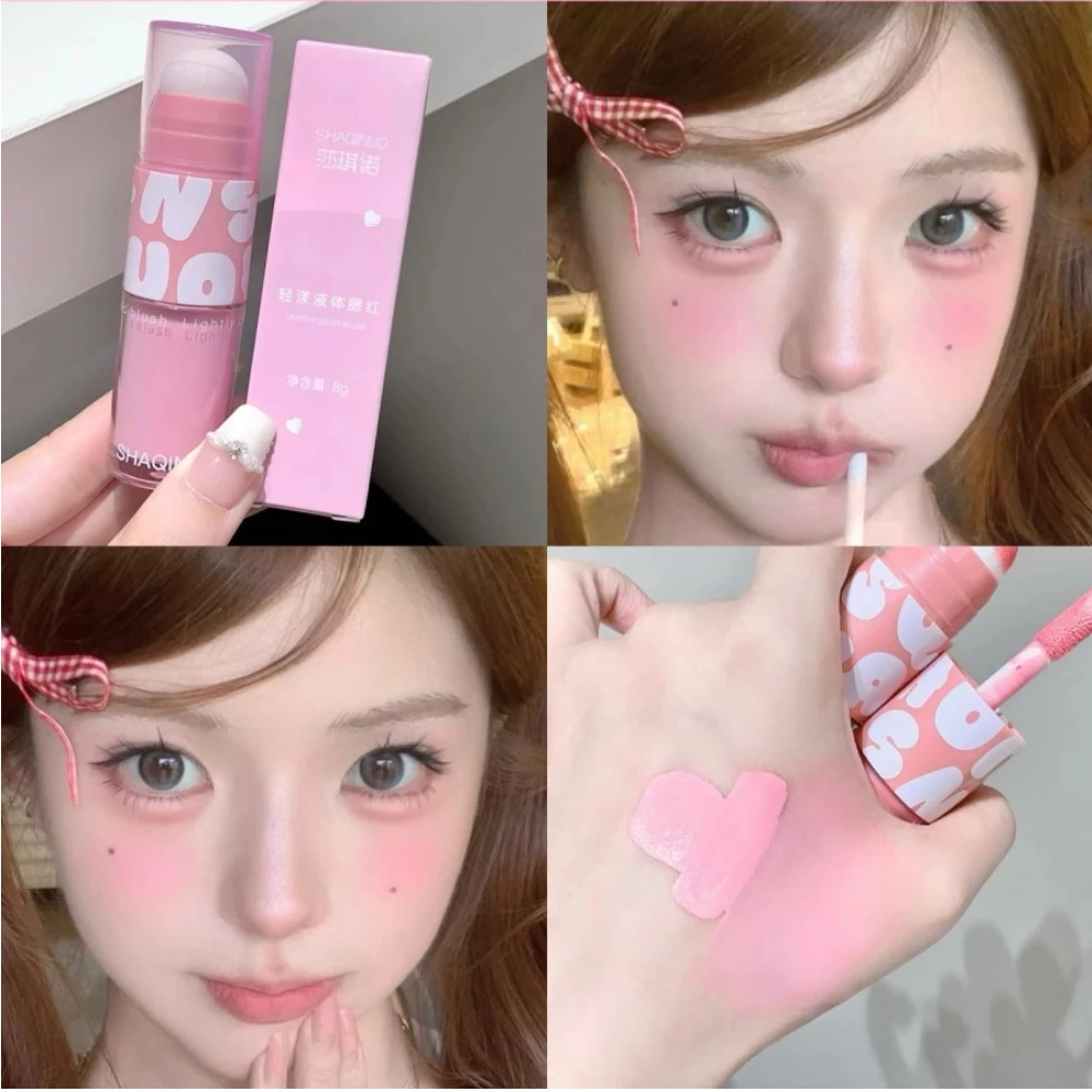 Fard à joues liquide rose Double tête, crème de maquillage Rouge joue, longue durée, imperméable, faible Saturation, mat, pêche, cosmétiques pour le visage