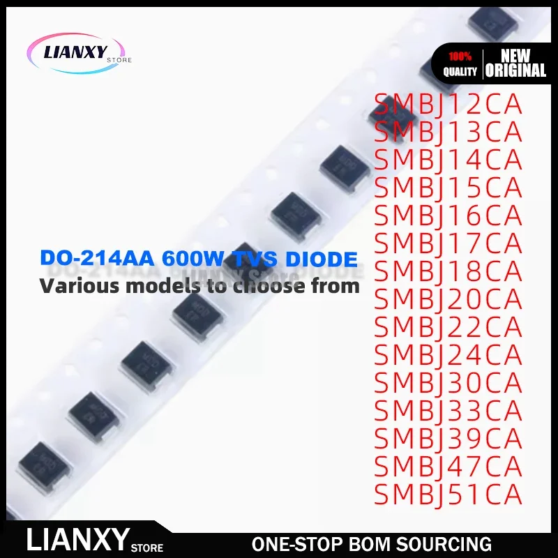 50PCS SMBJ12CA SMBJ13CA SMBJ14CA SMBJ15CA SMBJ16CA SMBJ17CA SMBJ18CA SMBJ20CA SMBJ 22 24 30 33 39 47 51CA TVS DIODE TVS DIODE