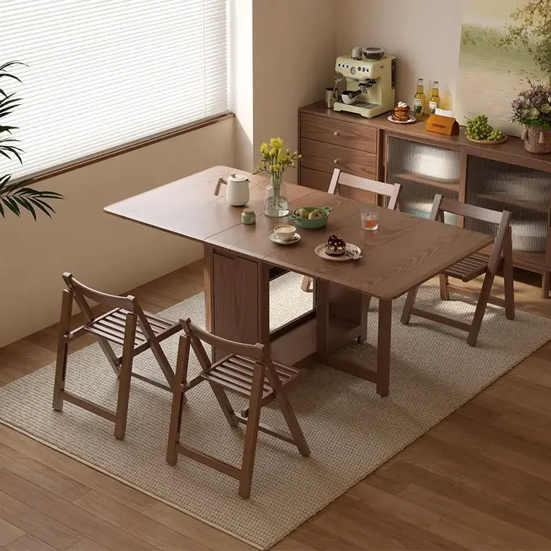 

Extendable Drop Leaf Folding Dining Table with 2 Drawers and 4 Wheels for Living Room,Kitchen, Farmhouse, Space Saving Table