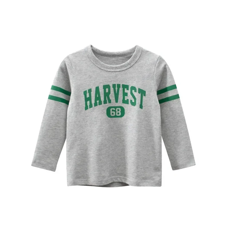 New 2025 Autumn Letters T Shirt Boys Long Sleeve Children's T-Shirt Kids Striped Cotton Tops Tee Shirts 2-9Y Dropshipping