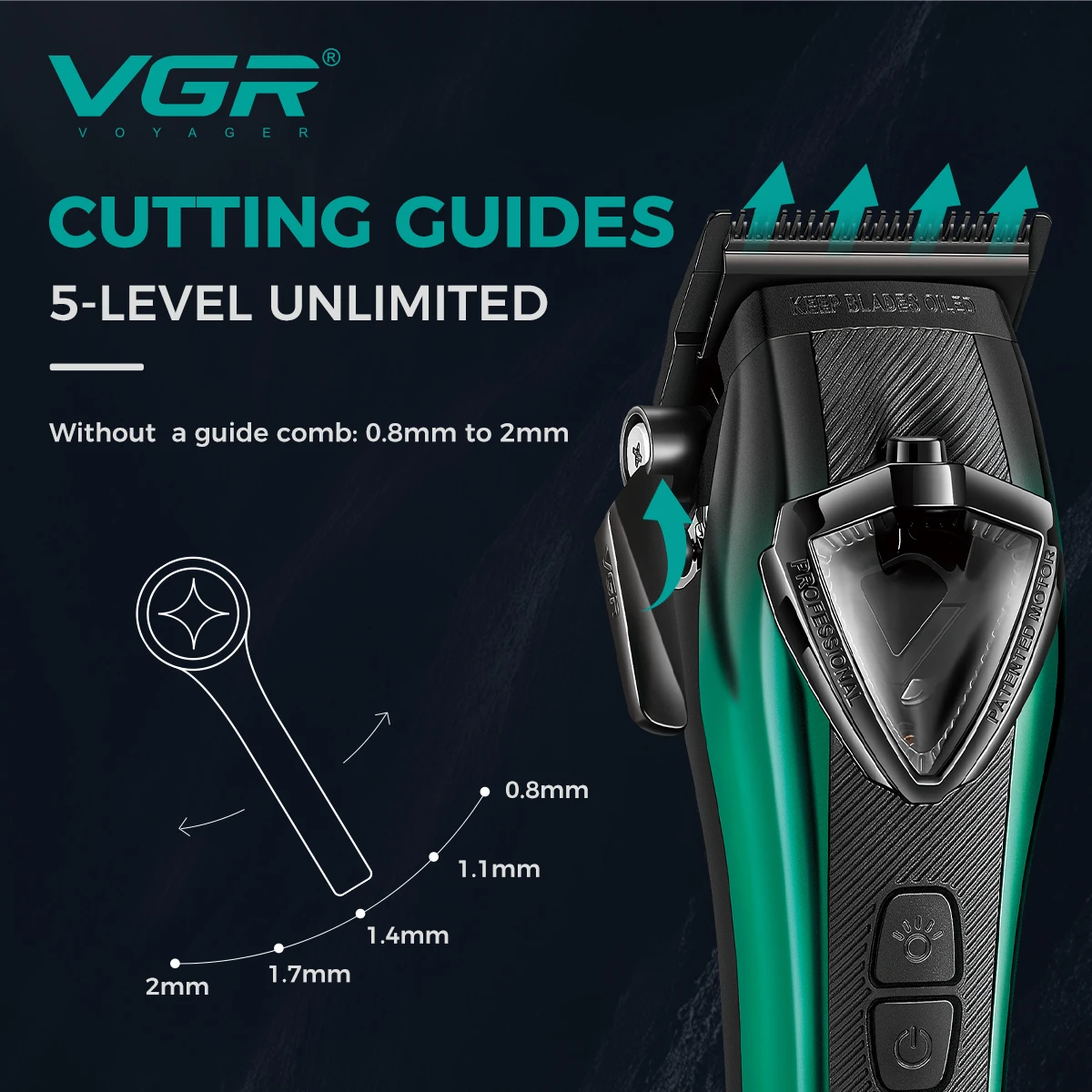 VGR Hair Clipper Professional Hair Trimmer Adjustable Vector Motor 11000 RPM Cordless Haircut DLC Blade Clipper for Men V-883C