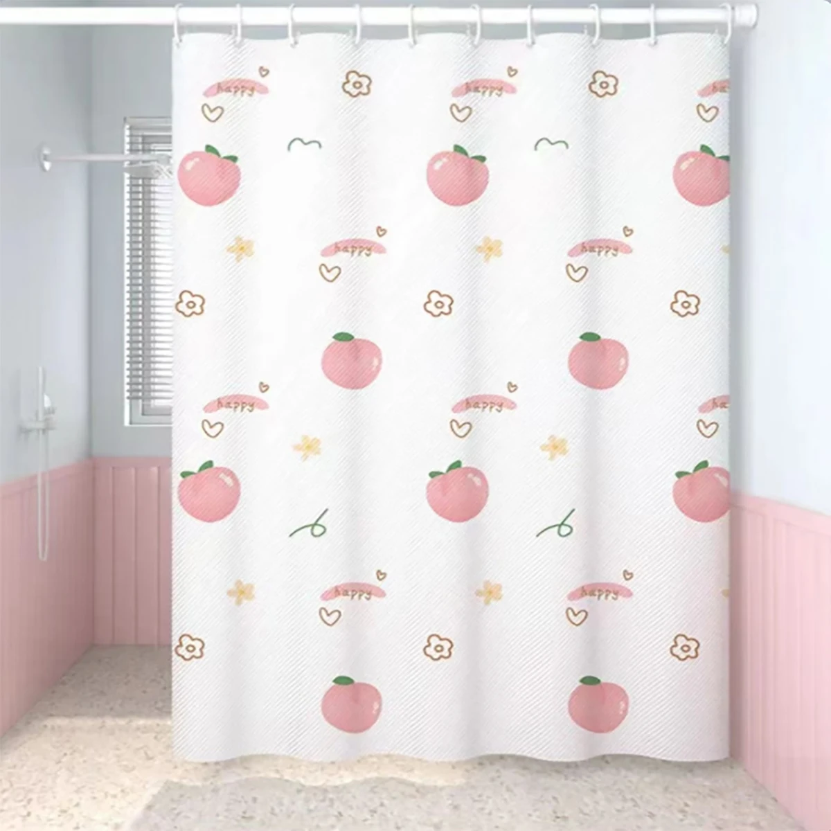 1 pc peach patterned polyester material shower curtain waterproof fabric, thickened anti mold partition curtain for bathroom