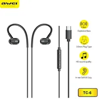 Awei TC-6 Wired Headphones In-ear Earphone Type-C Headset For Phone Stereo USB C Plug Bass Sport Earbuds With Microphone