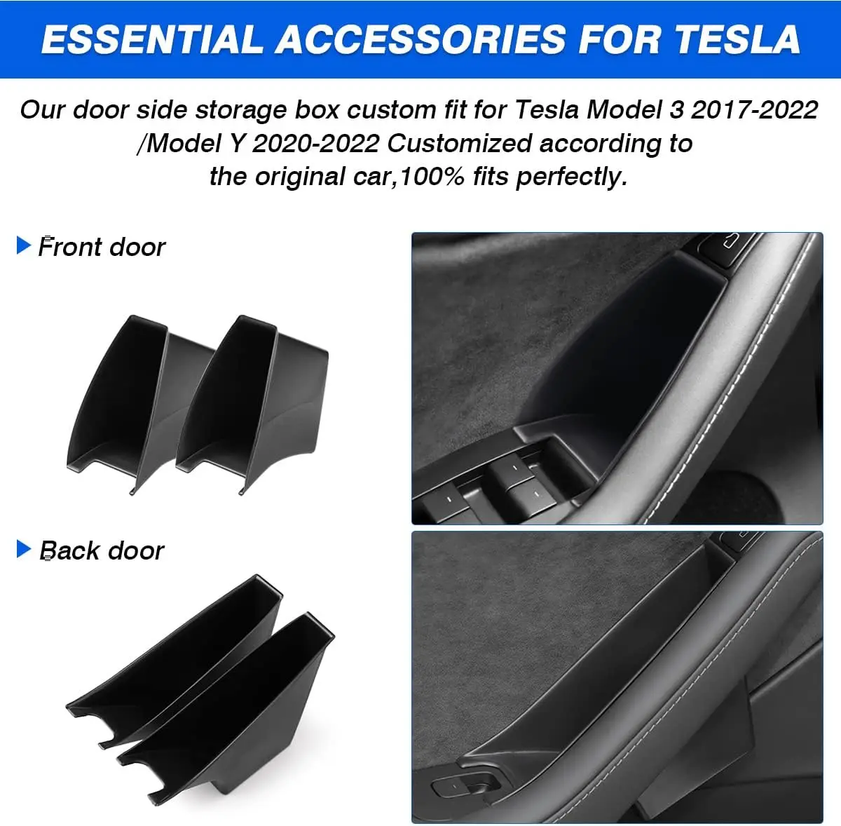 Door Side Storage Box for Tesla Model 3 2017-2023/ Model Y 2020-2024 Armrest Phone Container Door Organizer Handle Pocket Tray