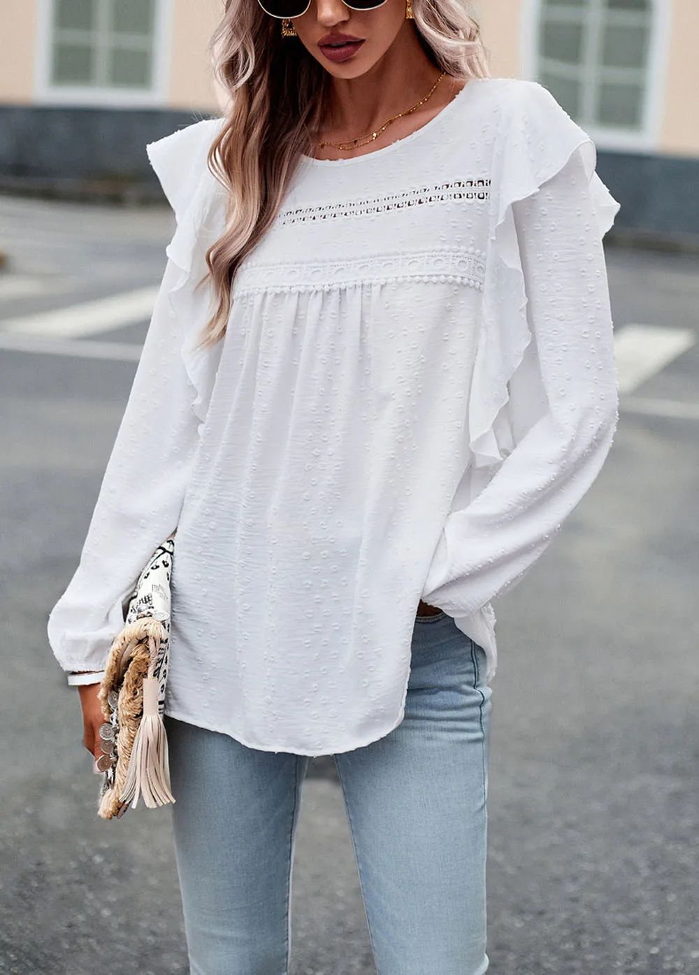 2024 Autumn/Winter Solid Color Shirt Women's Casual Long Sleeve Round Neck Loose Edition Top