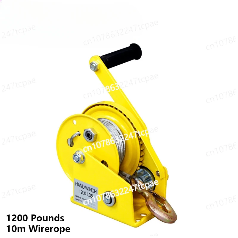 1200 Pounds 10m Wirerope Hand Operated Winch Manual Traction Hoist Winch Crane Bidirectional Self-locking Small Portable Winch