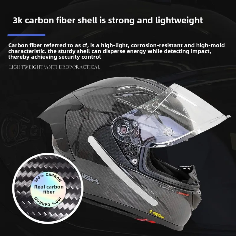 Airo Unisex Full Carbon Fiber Motorcycle Racing Helmet Quick Release Large Tail Wing Full Face Plus Size Anti-Fog Foam