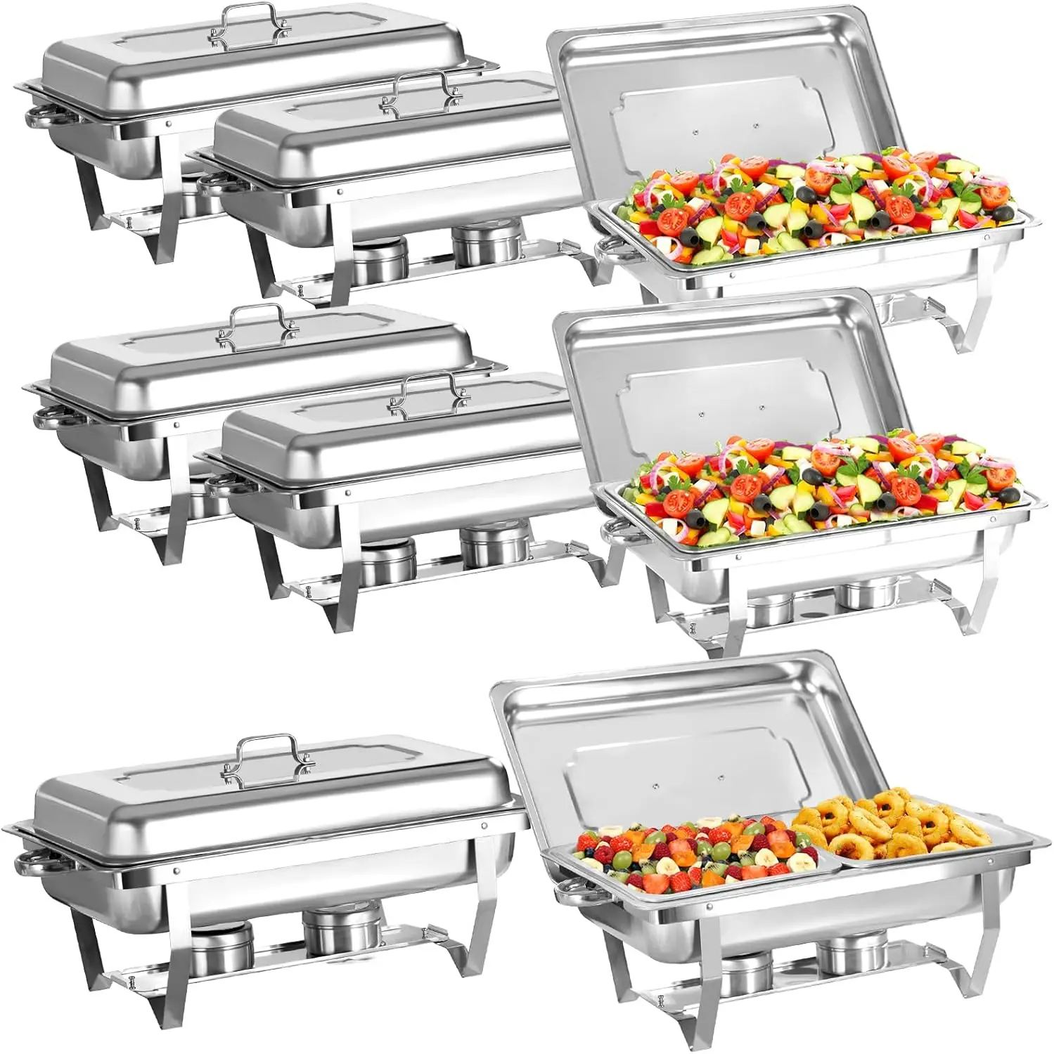 8 Pack Chafing Dish Buffet Set, Stainless Steel Catering Food Warmer For Banquet, Parties, Wedding (6 Packs 1/1 Pan + 2 Packs