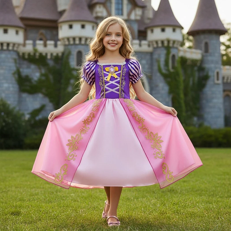 2026 Girls Halloween Cosplay Costume Rapunzel Belle Princess Dress Prom Birthday Gift Vestidos Party Children 2-10Y Dress