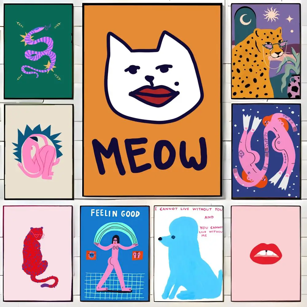 Cartoon-Katzen-Stimmungs-Kunstposter, Wandkunstdruck, Poster, dekoratives Wandbild, Heimdekoration, Geschenk, ungerahmt