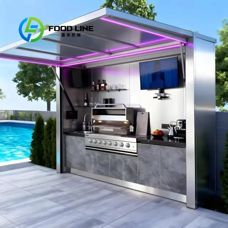 Customized Modular Weatherproof Enclosed Shelter with Outdoor Kitchen Pavilion Featuring a Barbecue and Sink