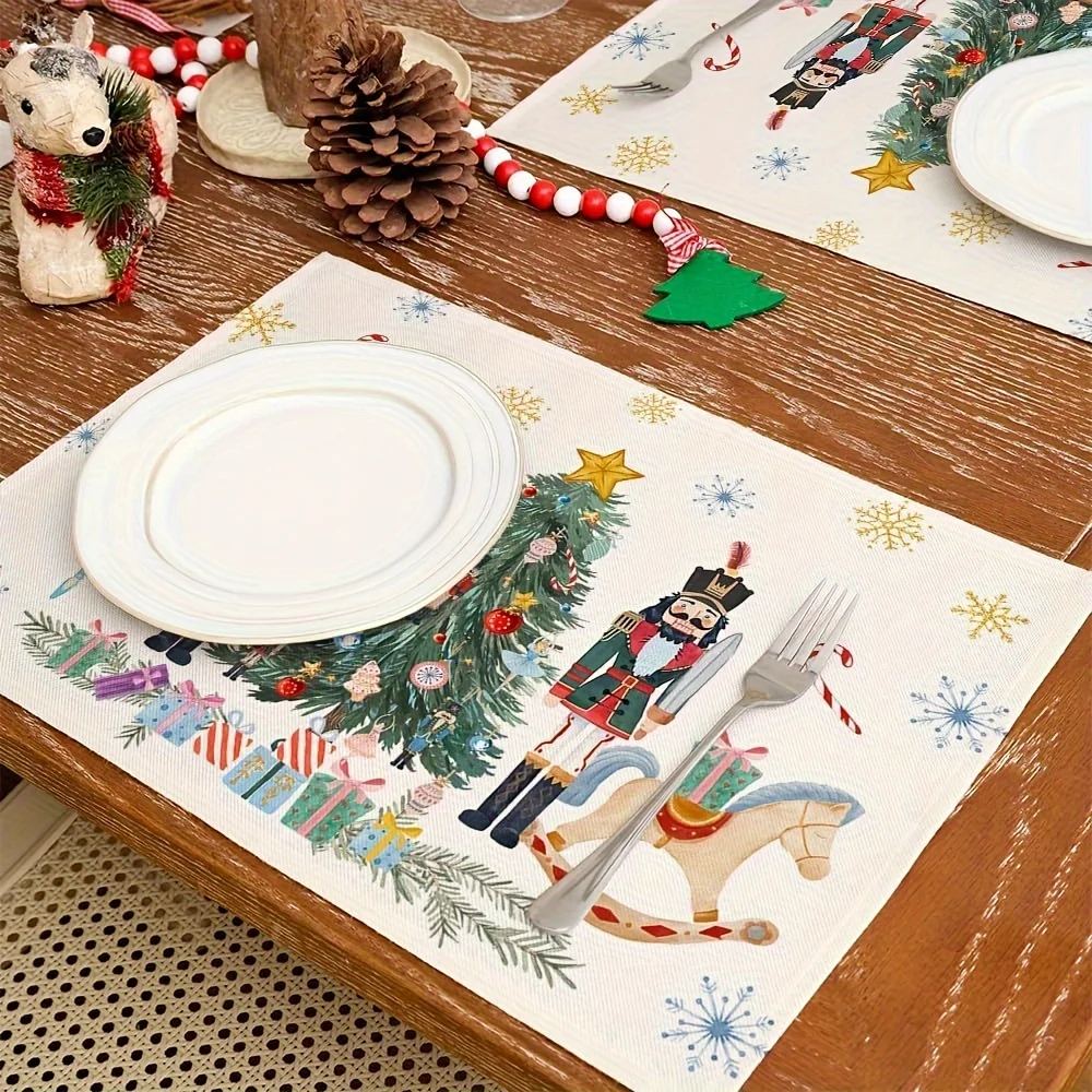 VIKAMA 4-Piece Nutcracker Christmas Placemats Easy-Clean Christmas Family Feast Holiday Party Kids' Table Decor