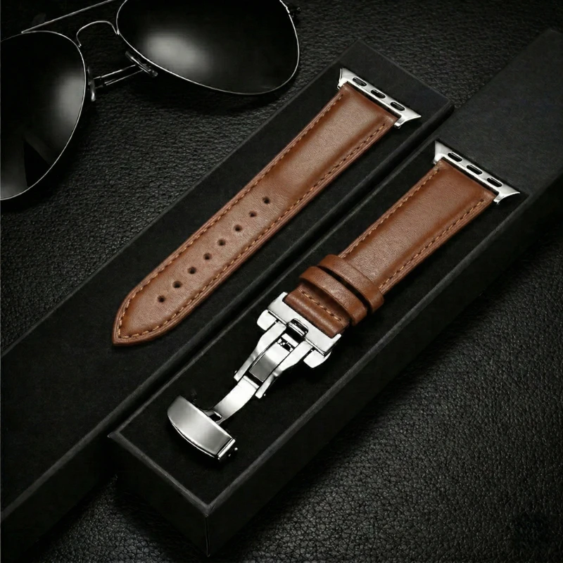 Image of Lederarmband für Apple Watch Band 45mm 41 44 40 42 46 38 Ultra 2 49mm Uhrenarmband für iWatch Series 11 10 9 8 7 SE 6 5 4 Armband