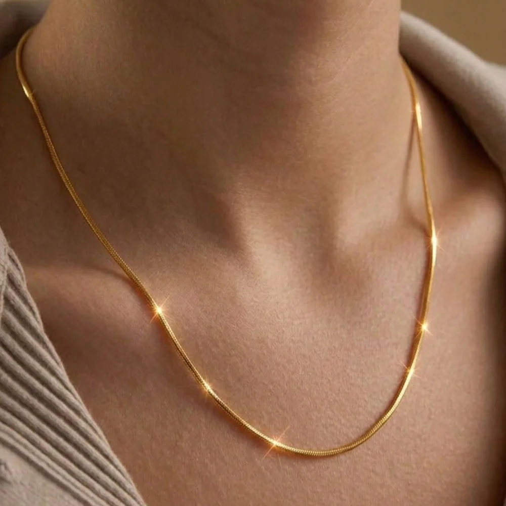 925 Sterling Silver 18K Gold 1mm Snake Chain Necklace, 16–30 Inches, Women's Christmas Party Gift Jewelry Fashion