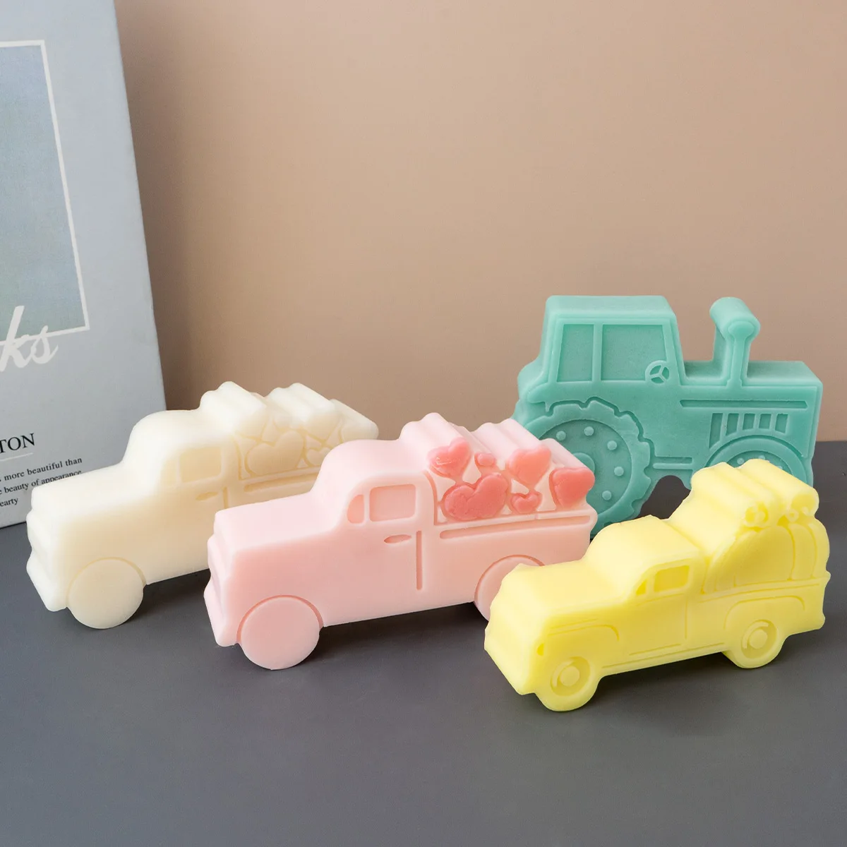 Love Gift Lorry Heart Pickup Truck Silicone Candle Mold Farm Tractor Harvester Soap Resin Mold Boy Birthday Chocolate Cake Decor