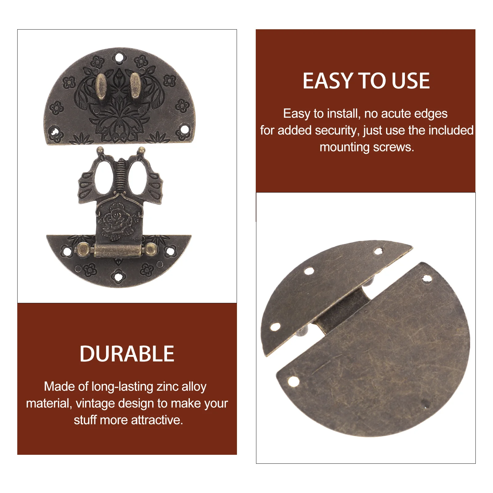 

4Pcs Hasp Latch Toggle Brass Zinc Alloy Vintage Cabinet Jewelry Box Hardware Decorative Hasp Lock Wooden Case Drawer