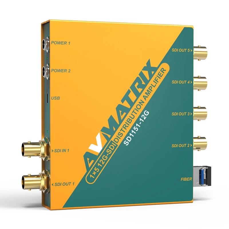 Avmatrix SD1151-12G 4K SDI Distribution Amplifier 1 Input 5 Output DVB-ASI Signal Support 1x5 12G-SDI Reclocking Splitter Metal