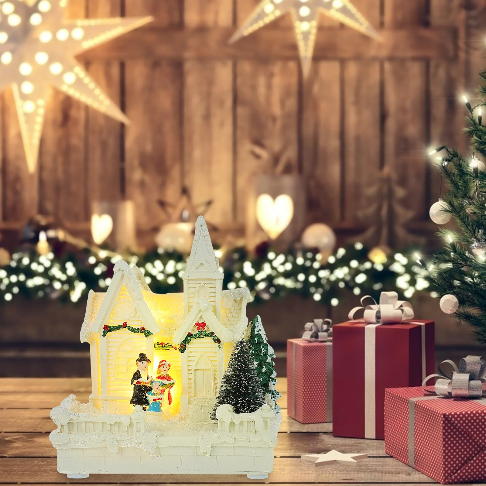 

1Pcs Resin Xmas House Decor Luminous Christmas Themed Scene Adornment Flat Bottom Strong Base Resin Xmas House Decor