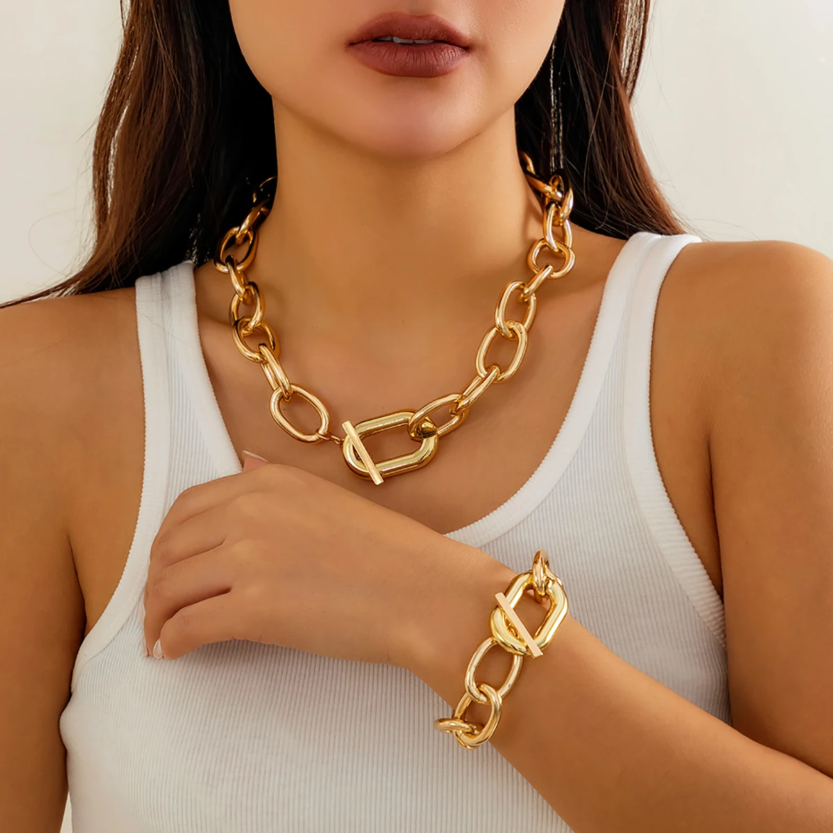 Salircon Übertriebene Dicke O-Kette Metall Kurze Halskette Punk Schnalle Halsband frauen Auf Den Hals Ästhetik Statement Schmuck