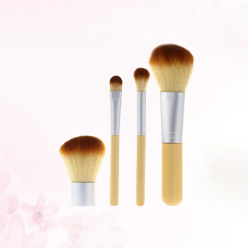 4 個の竹ハンドルメイクブラシセットナイロン毛プロフェッショナル化粧品キットフェイスパウダーブラッシュアイシャドウメイクブラシ用