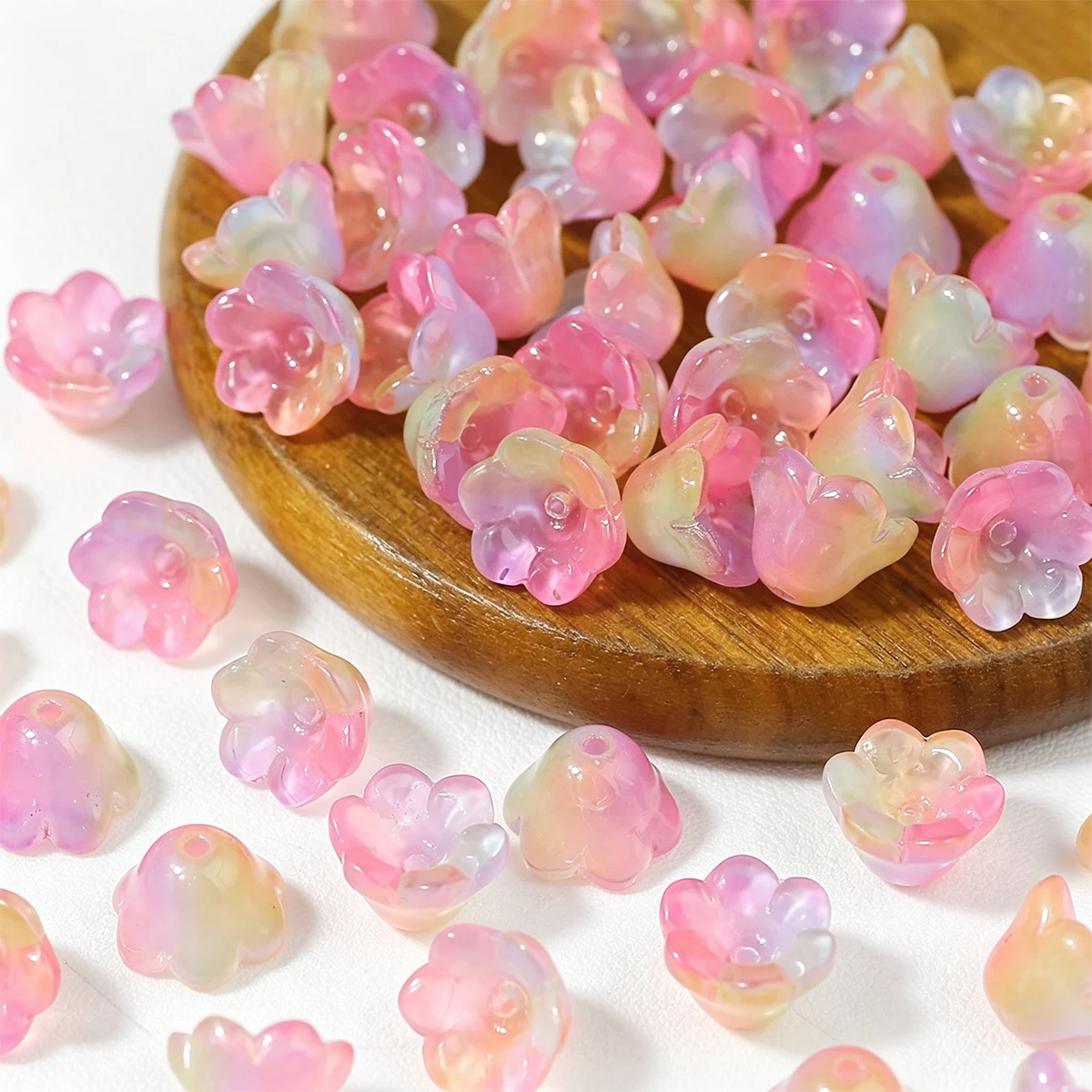 8x12mm 20/40/60Pcs Pink Gradient Flower-Shaped Glass Beads for Jewelry Making Bracelet Necklace Keychain DIY Accessories