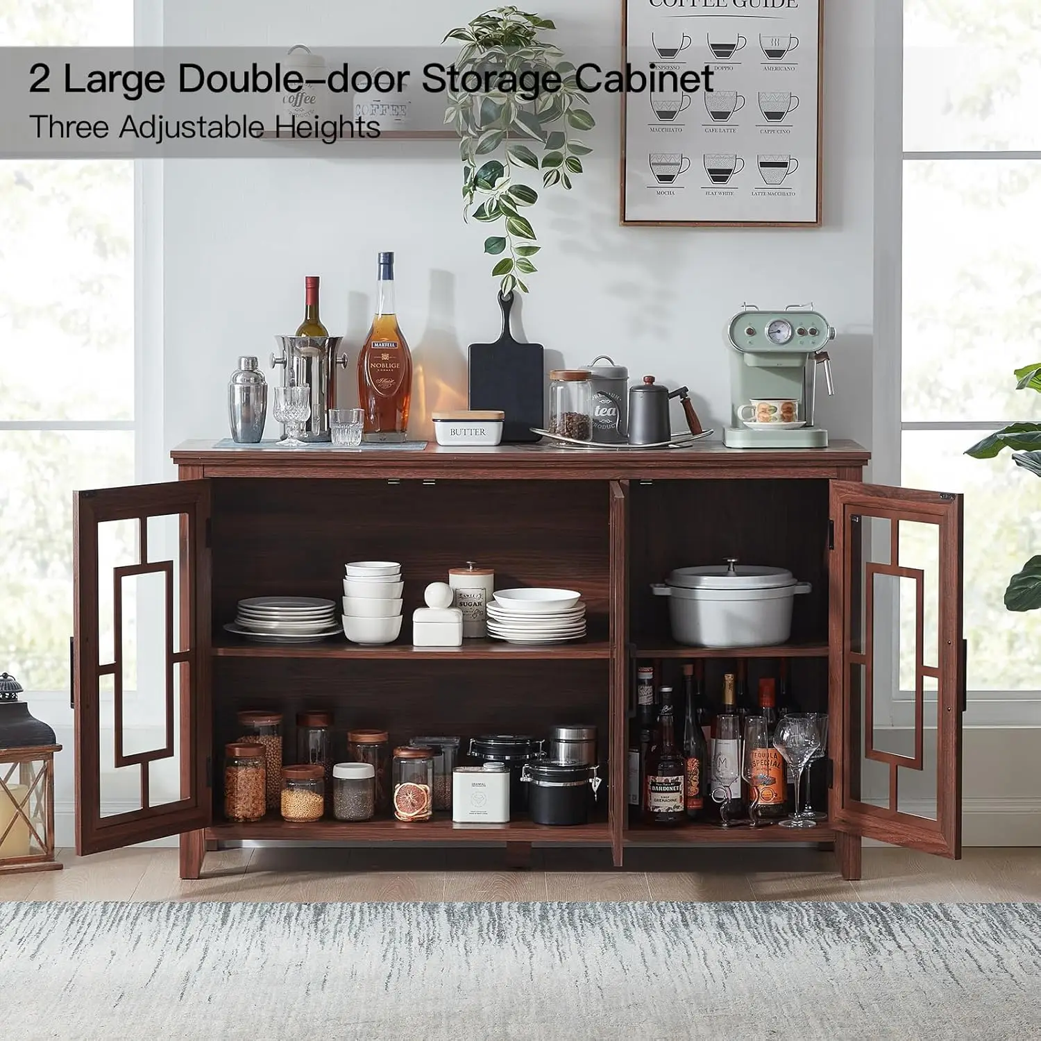 55" Wood Buffet Sideboard Glass Storage Kitchen Dining Bar Table Mid Century Modern Room Customized