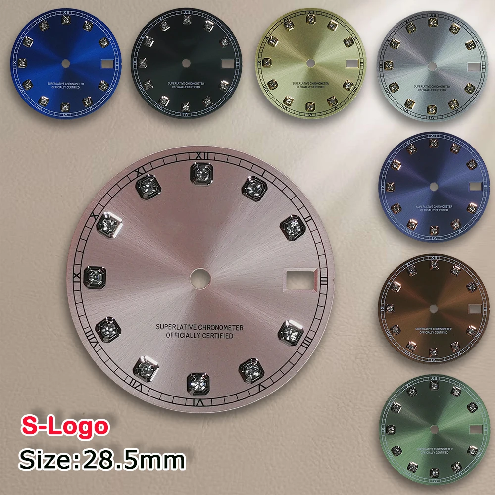 28.5mm High-Quality S Logo Sun pattern Diamonds Dial Fit  NH35/NH36/7S/4R Movement Watch Modification Accessories Repair parts