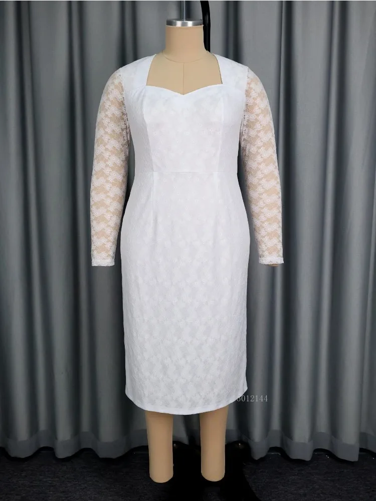 فستان ميدي بأكمام طويلة من الدانتيل للخريف والشتاء للنساء برقبة على شكل قلب أنيق مثالي لحفلات الكوكتيل والعشاء الرسمية #3