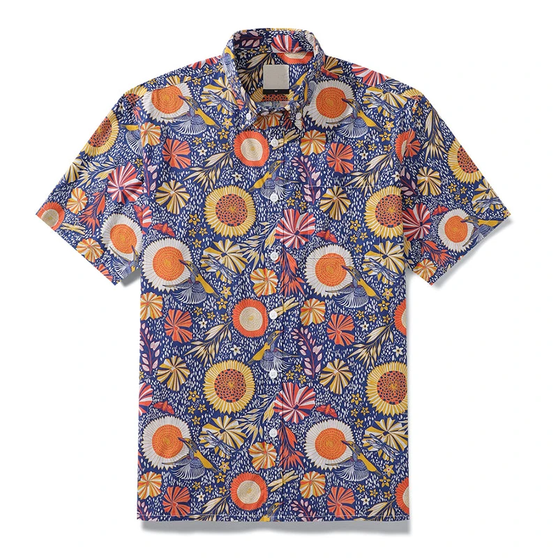 Hawaiian Flower Pattern Casual Mens Shirts Print With Short Sleeve For Korean Harajuku Clothing Blouse Oversized Floral Camisa