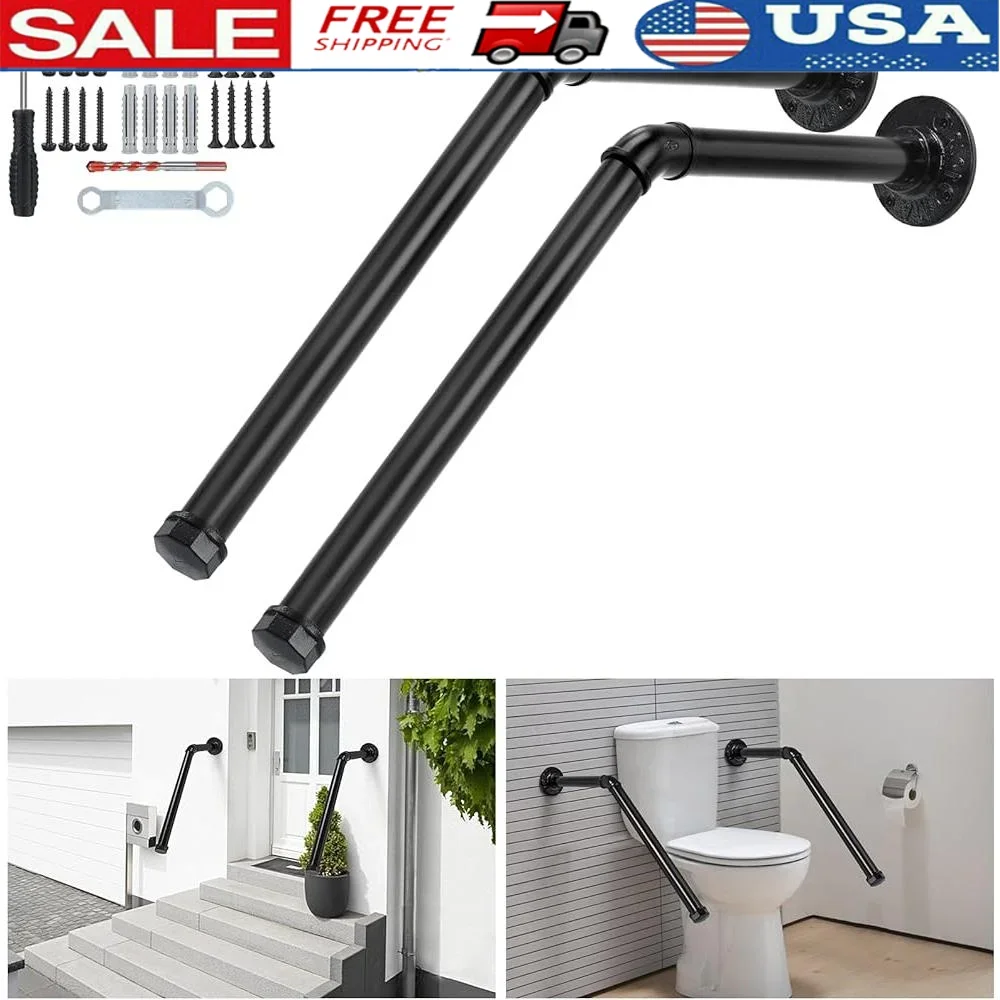 Outdoor Handrails Wall Mount 2 Pack Stair Railings Grab Bars Steps Safety Support Easy Install Hand Rail Kids Elderly