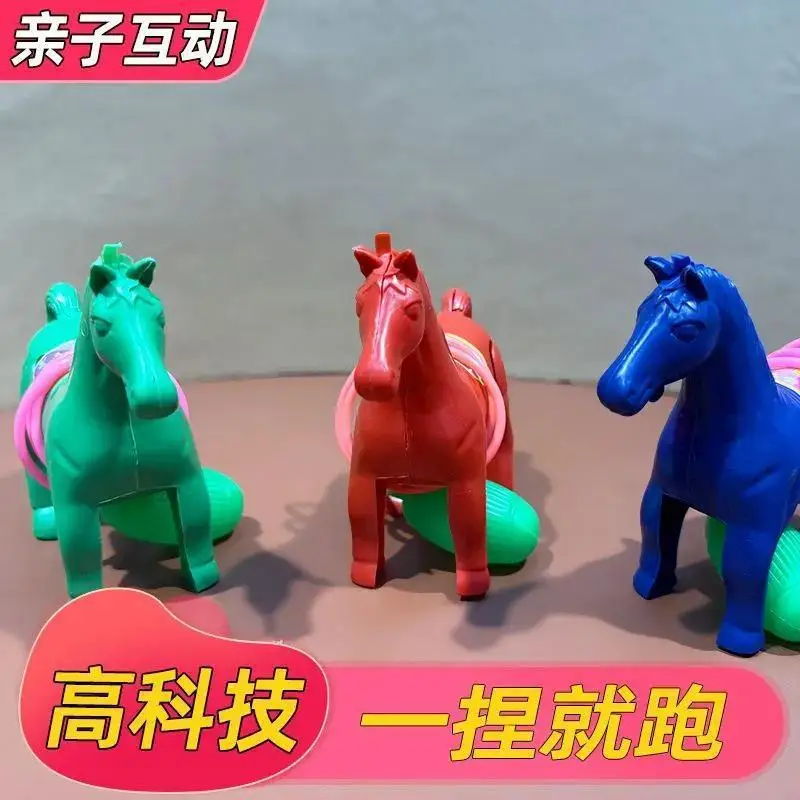 2 個子供ハッピータイムおもちゃ空気圧フォワードかわいいポニー型プレスエアバッグエクササイズ子供の指の柔軟性インタラクティブギフト