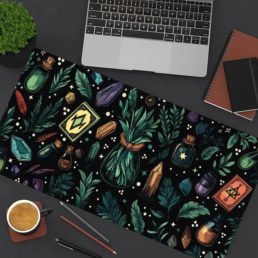 

Witch Pattern Mouse Pad Large Computer Office Game Table Mat 90x40 XXL Rubber Anti-slip Stitch Edge Keyboard Mats Long Desk Pads