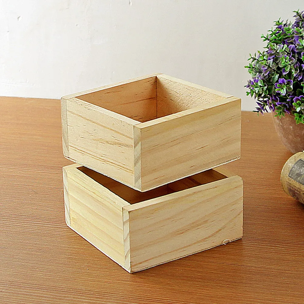 Retro Wooden Flower Pot Garden Plants Square Handmade Planter Household Natural-wood Desktop Storage Box Wood Storage Container