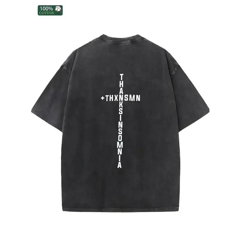 

Funny T-Shirt "Thanksomnia" Insomnia Graphic Tee Unisex Washed Retro Streetwear Cross Humor Cotton Top Gift