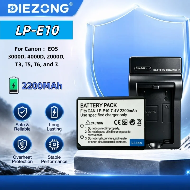LP-E10 for Canon  Camera Battery EOS 3000D 4000D 2000D T3 T5 T6 7 Charger 2200mAh Large Capacity Stable and Durable