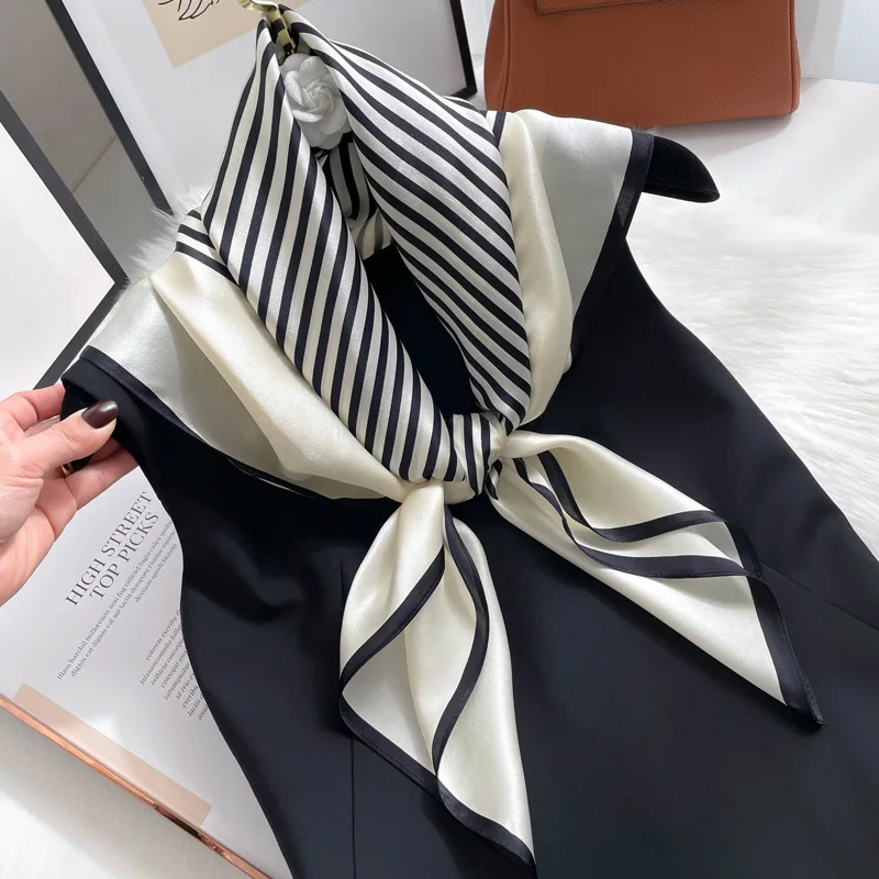 

Simple Striped 100% Mulberry Silk Large Square Scarf – Versatile Spring/Autumn Shawl Wrap for Women with Sun Protection