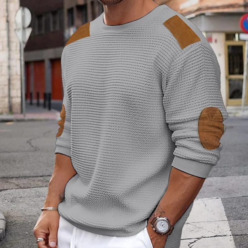 Men's Cardigan for Autumn and Winter 2024, European and American Style, Spliced, Long-sleeved, Slim-fit Knitted Sweater Coat