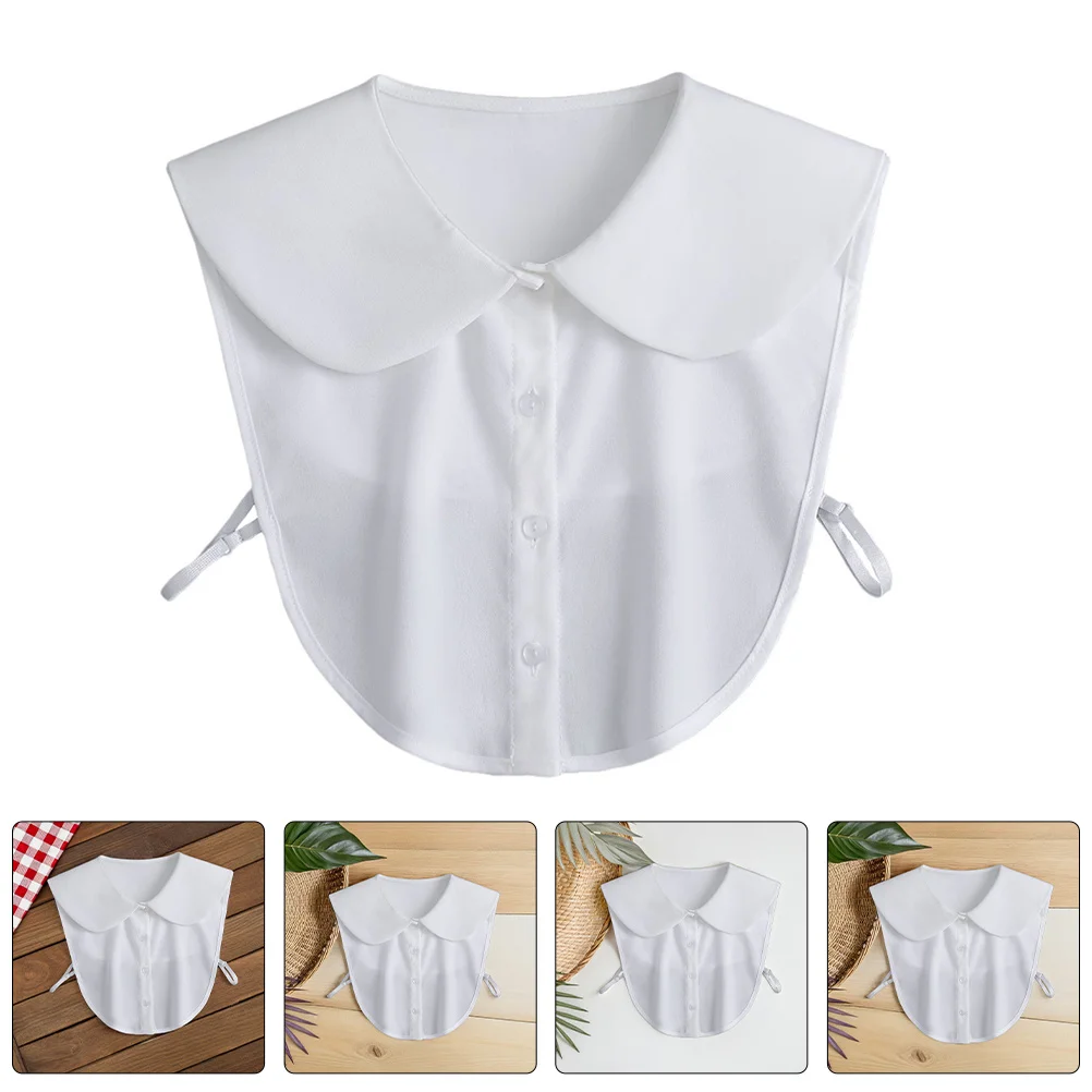 

White Chiffon Detachable Collar Fake Blouse Round Neck Half Shirt For Women Lightweight Layering Office Wear Graduation